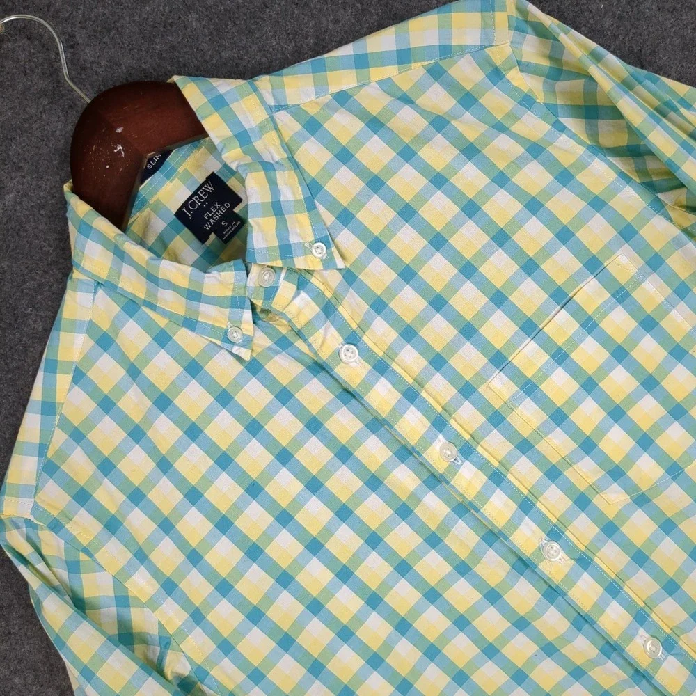 J. Crew Slim Fit Flex Washed Gingham Button Down Shirt Men's Size‎ S